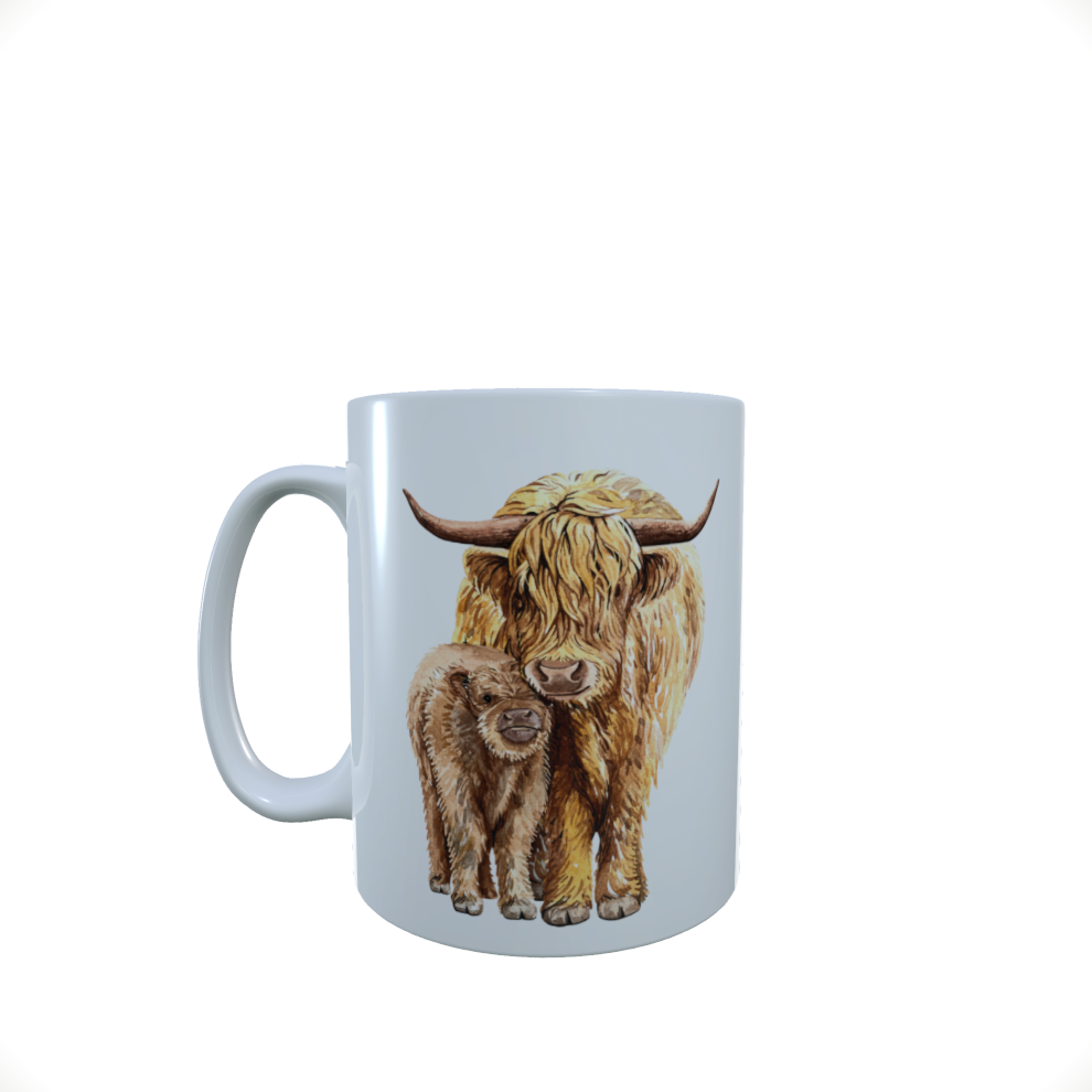 Highland Cow Ceramic Mug, Baby Highland Cow & Mum Mug, Cow Latte